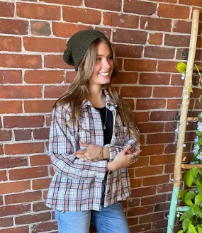 Olive Waffle Knit Slouchy Beanie Hat