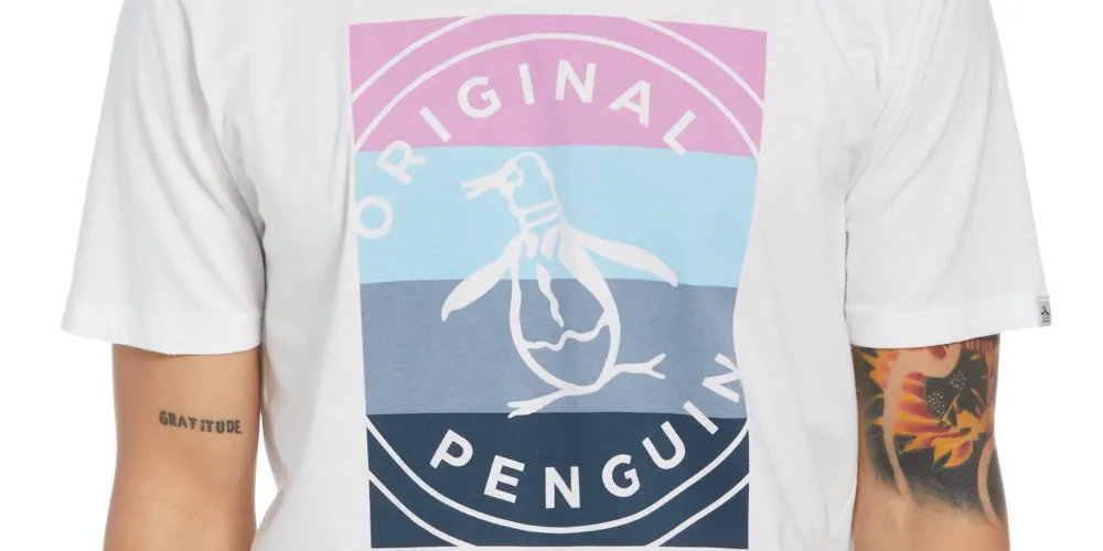 Original Penguin Men's Colorblocked Stamp Logo Graphic T-Shirt White Size X-Large