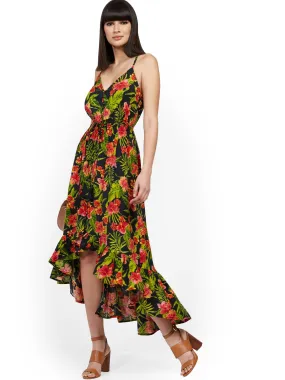 Palm Print Hi-Lo Maxi Dress