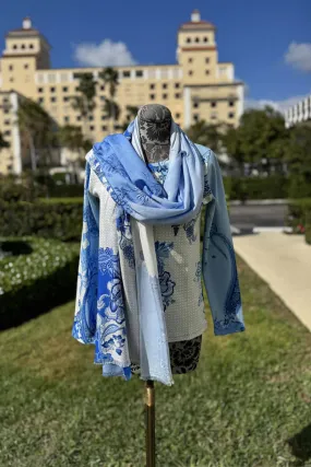 Pashma Blue and White Paisley Sweater and Scarf Set