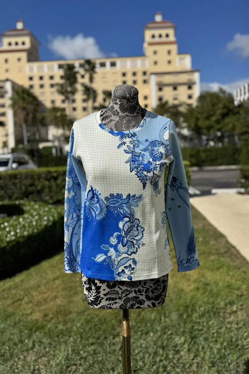 Pashma Blue and White Paisley Sweater and Scarf Set