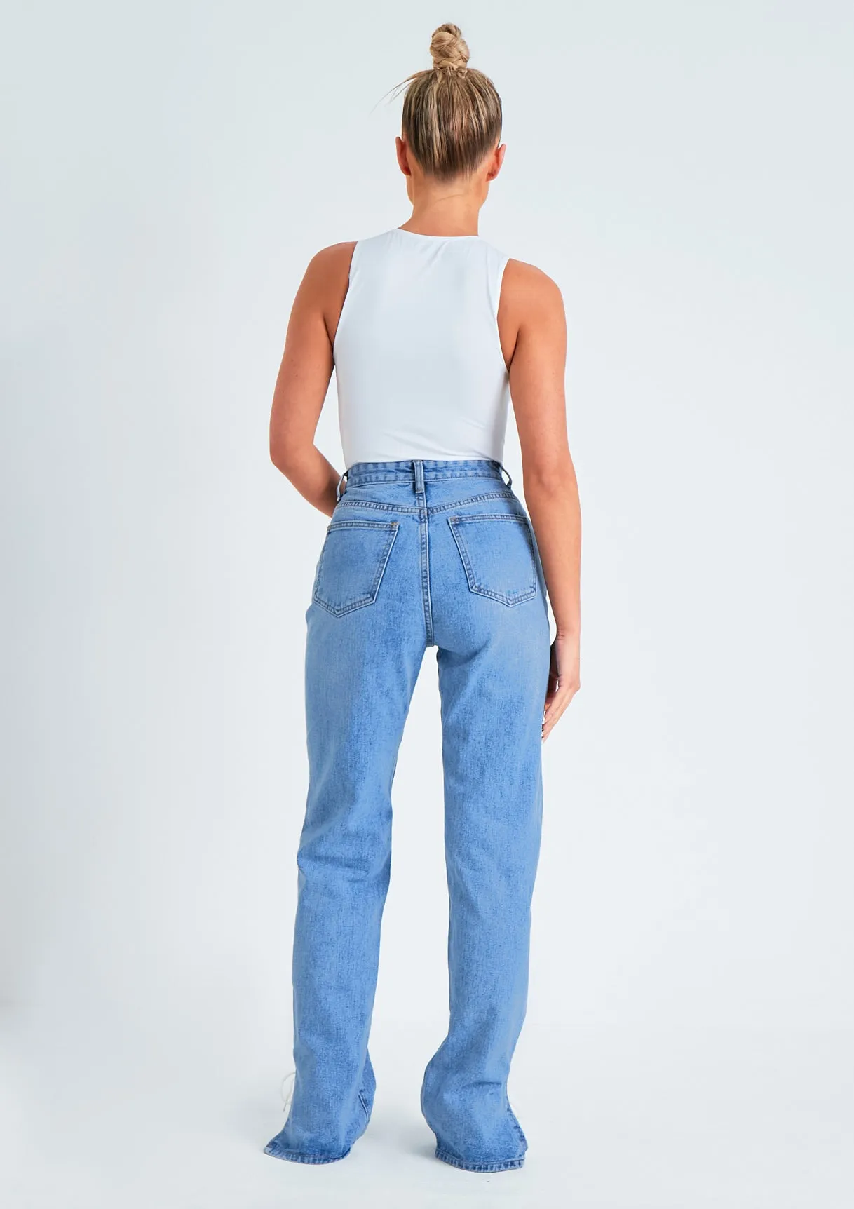 Perrie Denim Straight Leg Split Detail Jeans