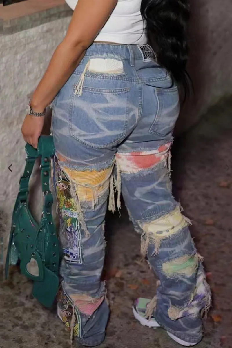 PL0238 Ripped Cutout Denim Jeans