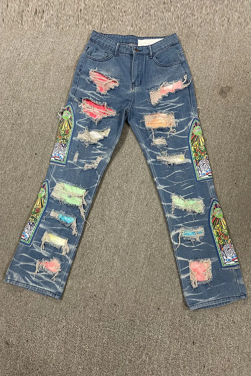 PL0238 Ripped Cutout Denim Jeans