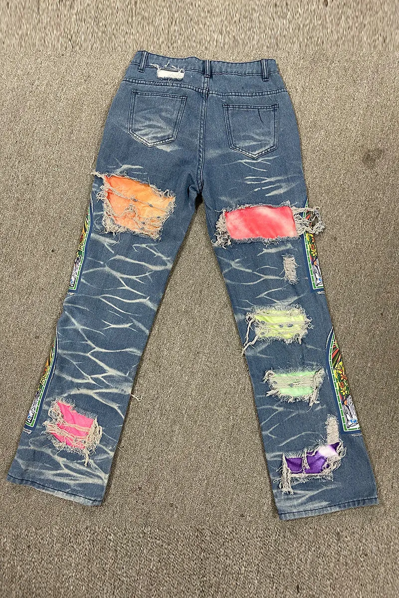 PL0238 Ripped Cutout Denim Jeans