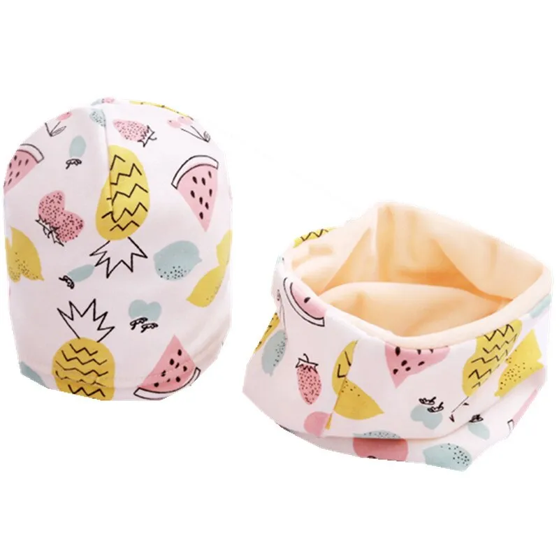 Plush Children Hat Scarf Set Baby Girls Head Cover Autumn Warm Child Neck Collar Kids Beanies Sets Cotton Baby Hat Scarf
