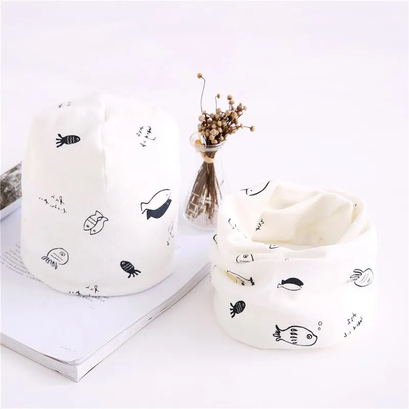 Plush Children Hat Scarf Set Baby Girls Head Cover Autumn Warm Child Neck Collar Kids Beanies Sets Cotton Baby Hat Scarf