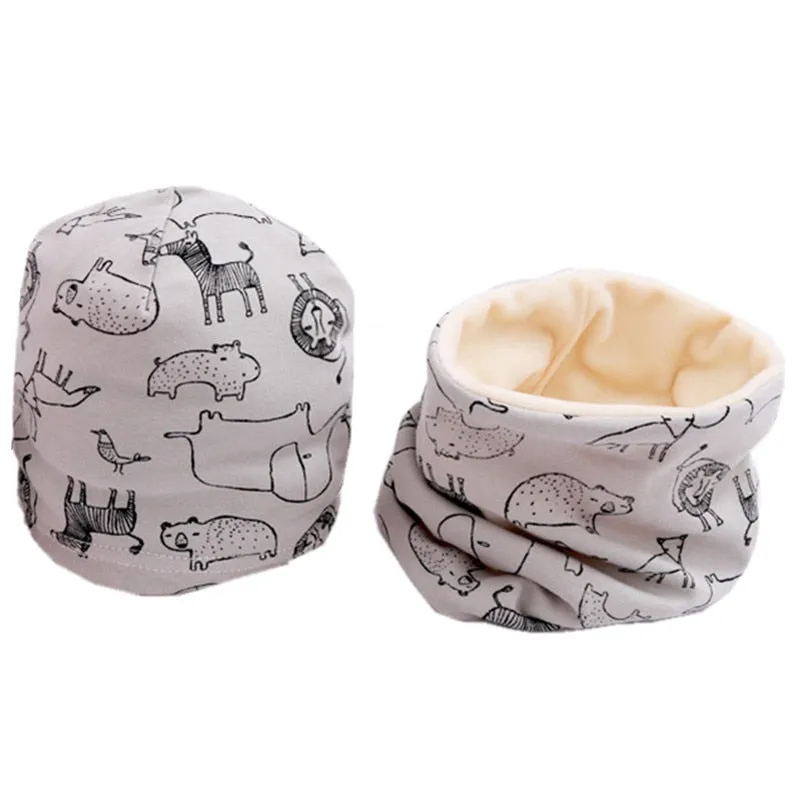 Plush Children Hat Scarf Set Baby Girls Head Cover Autumn Warm Child Neck Collar Kids Beanies Sets Cotton Baby Hat Scarf
