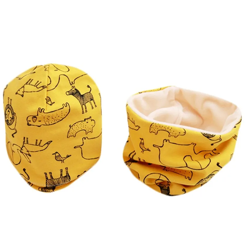 Plush Children Hat Scarf Set Baby Girls Head Cover Autumn Warm Child Neck Collar Kids Beanies Sets Cotton Baby Hat Scarf