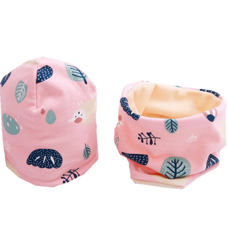 Plush Children Hat Scarf Set Baby Girls Head Cover Autumn Warm Child Neck Collar Kids Beanies Sets Cotton Baby Hat Scarf