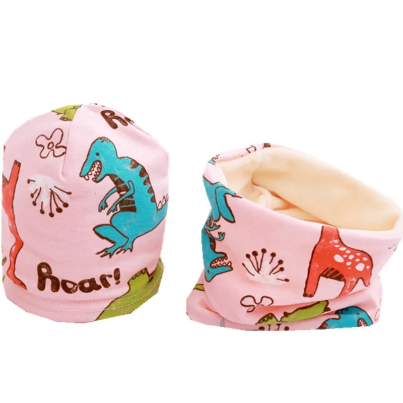 Plush Children Hat Scarf Set Baby Girls Head Cover Autumn Warm Child Neck Collar Kids Beanies Sets Cotton Baby Hat Scarf