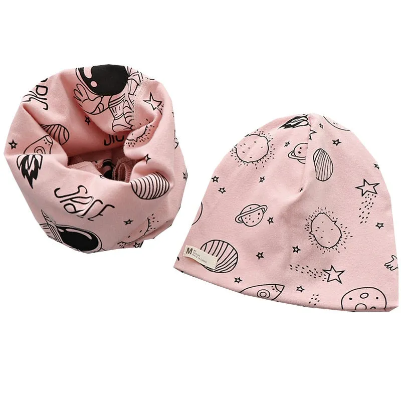Plush Children Hat Scarf Set Baby Girls Head Cover Autumn Warm Child Neck Collar Kids Beanies Sets Cotton Baby Hat Scarf