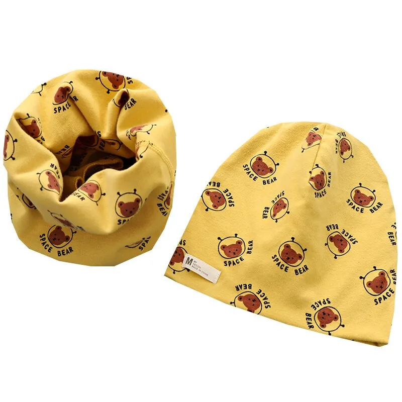 Plush Children Hat Scarf Set Baby Girls Head Cover Autumn Warm Child Neck Collar Kids Beanies Sets Cotton Baby Hat Scarf
