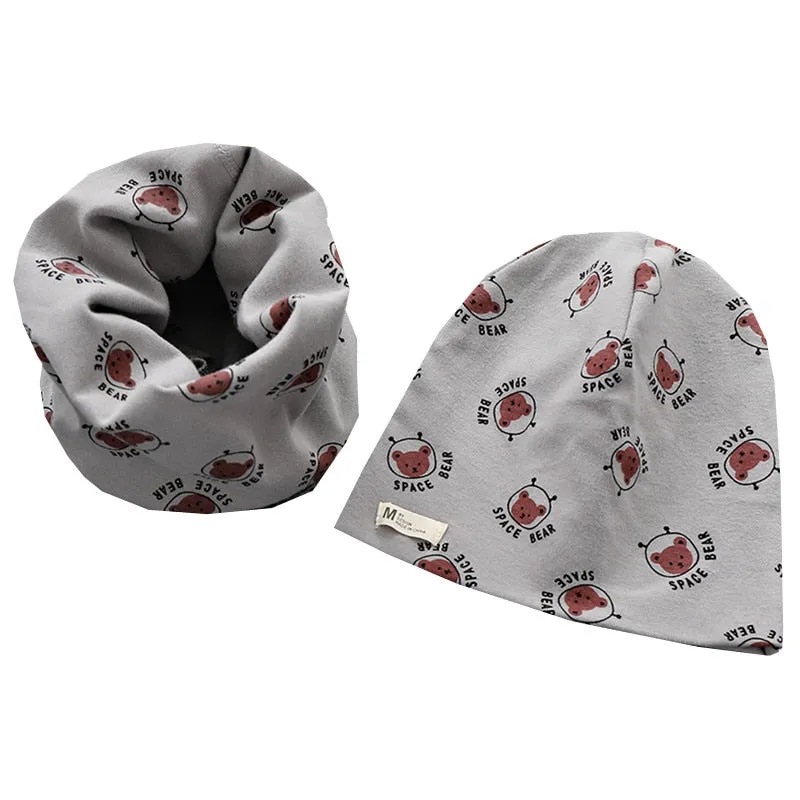 Plush Children Hat Scarf Set Baby Girls Head Cover Autumn Warm Child Neck Collar Kids Beanies Sets Cotton Baby Hat Scarf