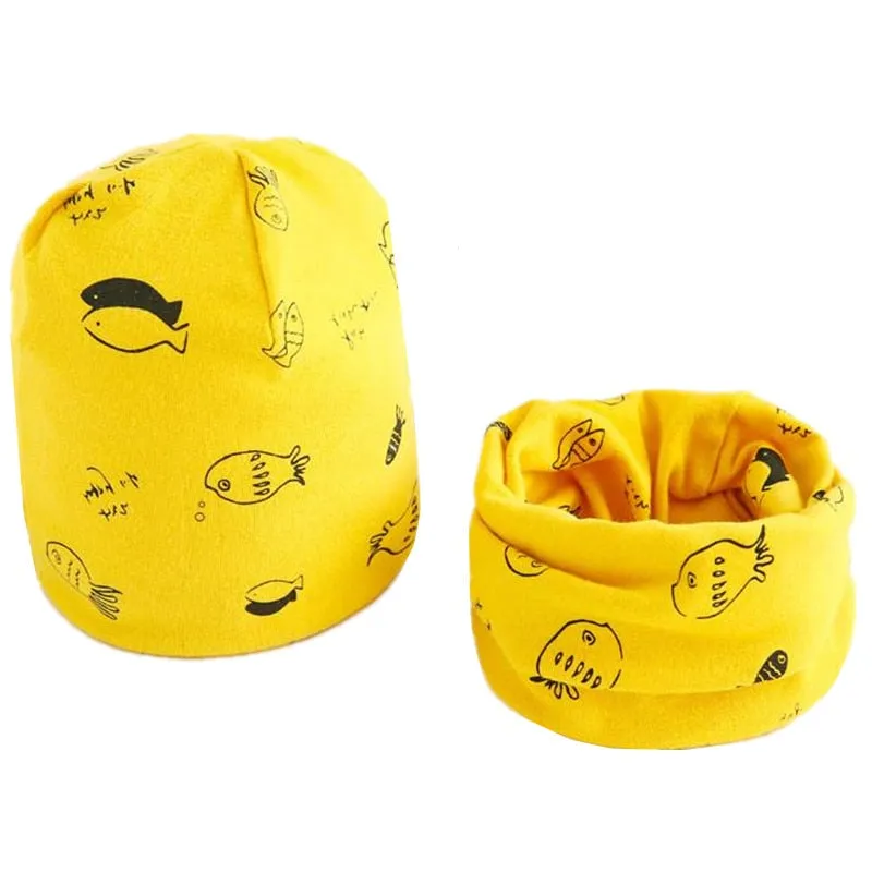 Plush Children Hat Scarf Set Baby Girls Head Cover Autumn Warm Child Neck Collar Kids Beanies Sets Cotton Baby Hat Scarf