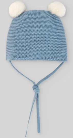 Pompom Knit Hat-Nile Blue