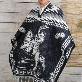 Poncho con Charro y Caballo Bordado Doble Vista Artesanal imp-73130