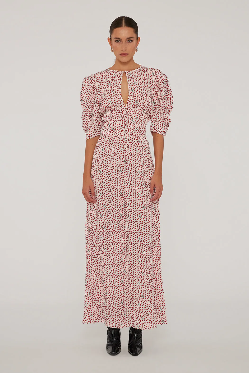 Printed Maxi Flowy Dress - Happy Hearts   Bright

White Comb