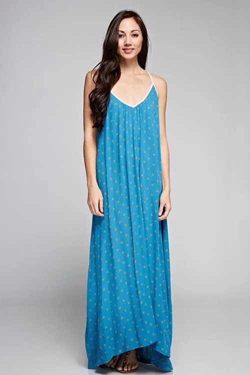 Printed Multi Strap Open Back Maxi Dress