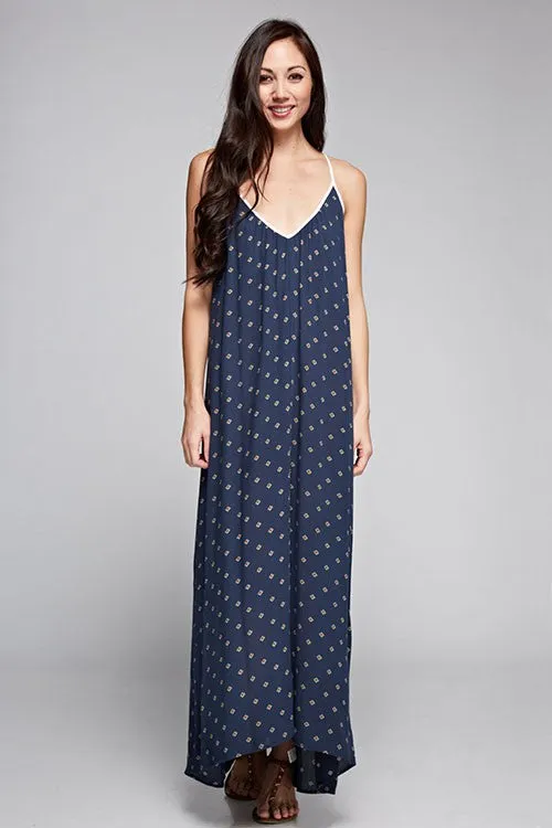 Printed Multi Strap Open Back Maxi Dress