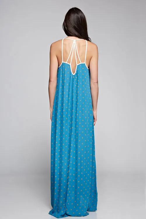 Printed Multi Strap Open Back Maxi Dress