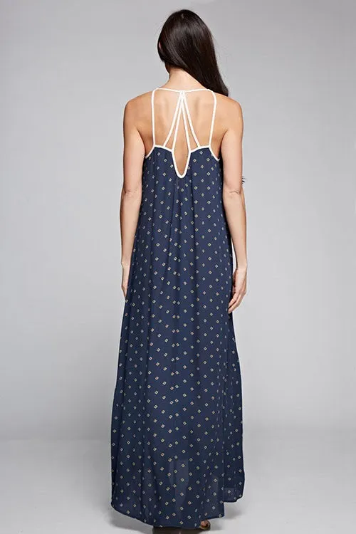 Printed Multi Strap Open Back Maxi Dress