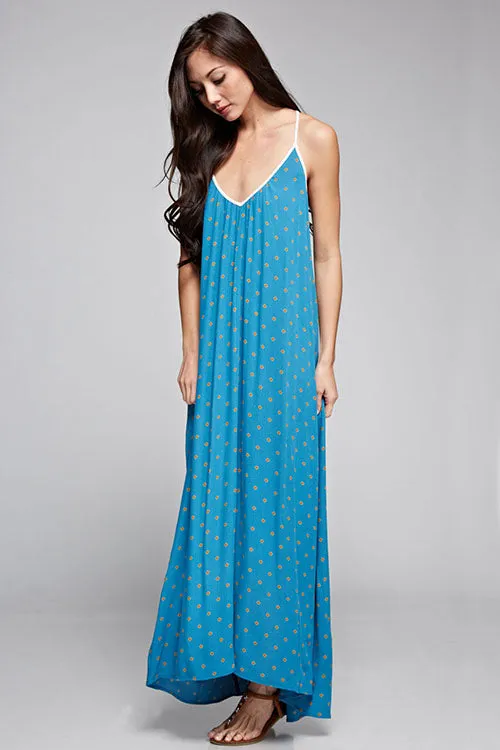 Printed Multi Strap Open Back Maxi Dress