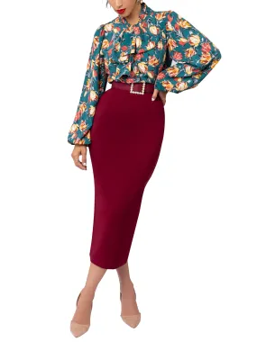 "Pomegranate" Burgundy Pencil Midi Skirt