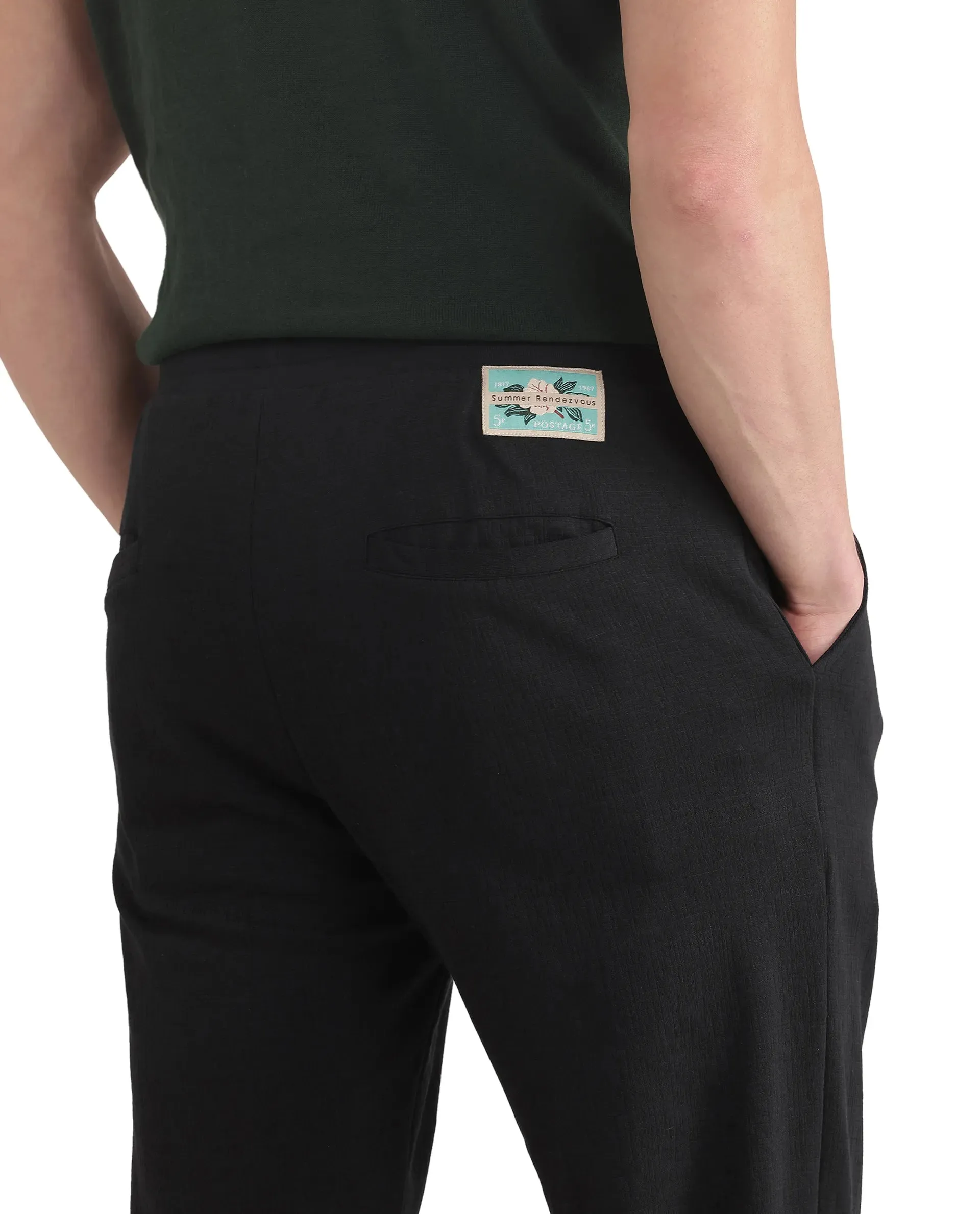 Rare Rabbit Men Kelo Black Cotton Elastane Fabric Pintuck Detail Regular Fit Plain Trouser