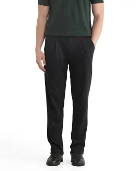 Rare Rabbit Men Kelo Black Cotton Elastane Fabric Pintuck Detail Regular Fit Plain Trouser