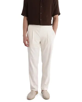 Rare Rabbit Men Kelo Off White Cotton Elastane Fabric Pintuck Detail Regular Fit Plain Trouser