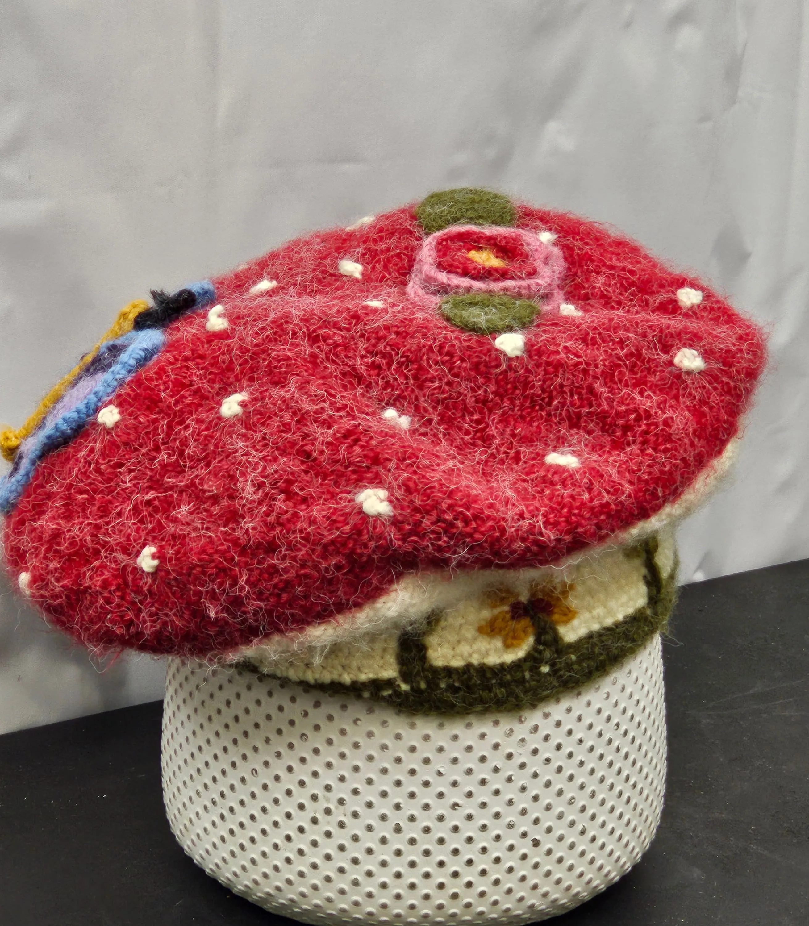 Raspberry Butterfly Beret Hat Knitted Winter Crazy Ski Snowboard Hat Adult Unisex Unique Gift