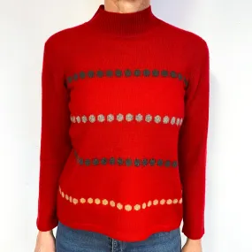 Red Patterned Medium Cashmere Polo Neck Jumper