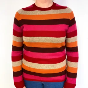 Red Pink Stripe Cashmere Crew Neck Jumper Large