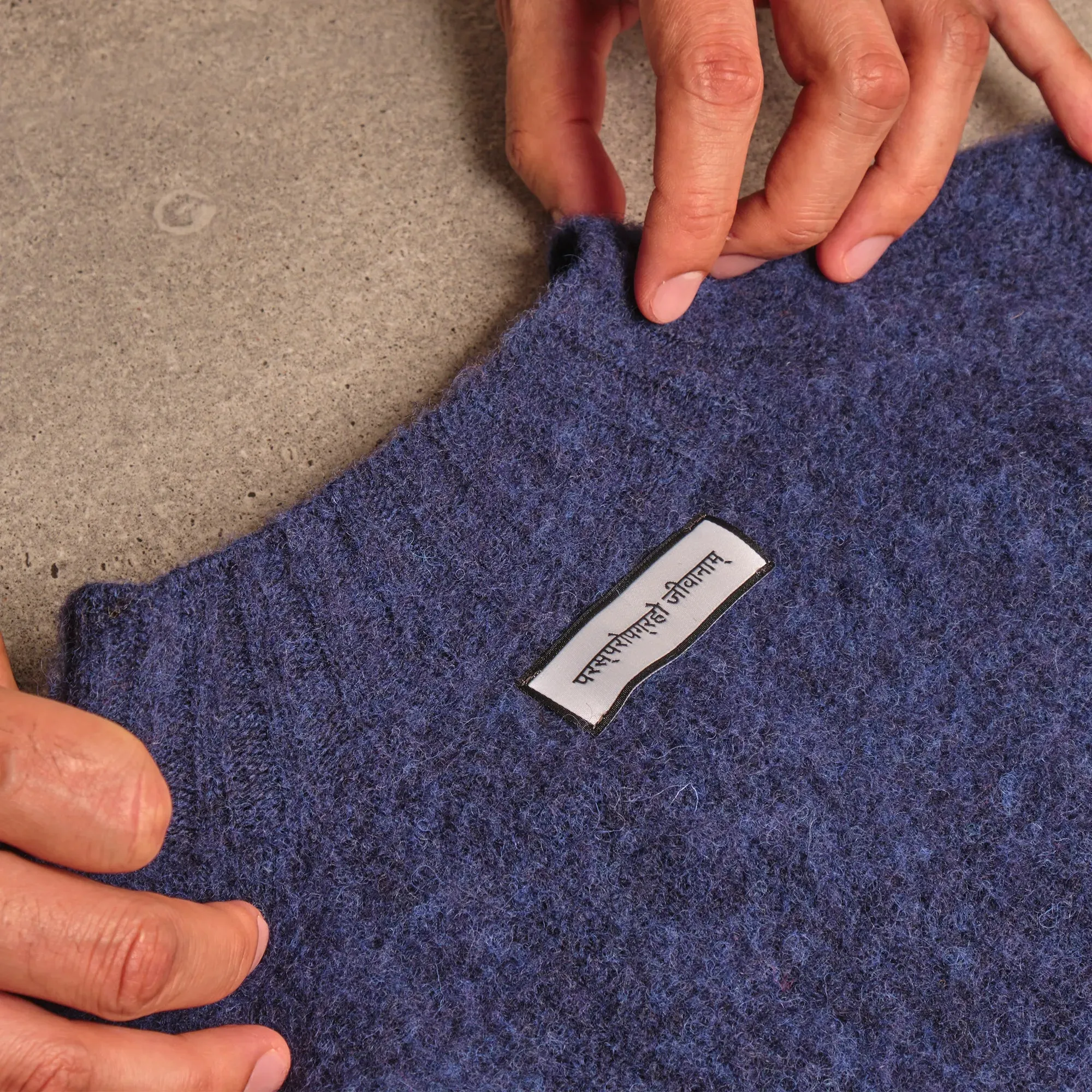 Royal Blue High Crewneck Brushed Shetland Crewneck Jumper