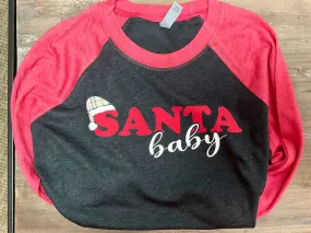 “Santa Baby” Long sleeve T-Shirt - Charcoal gray with red sleeves and neck