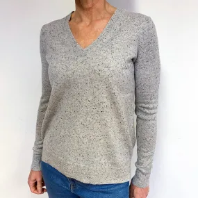Smoke Grey Fleck Cashmere V-Neck Jumper Medium