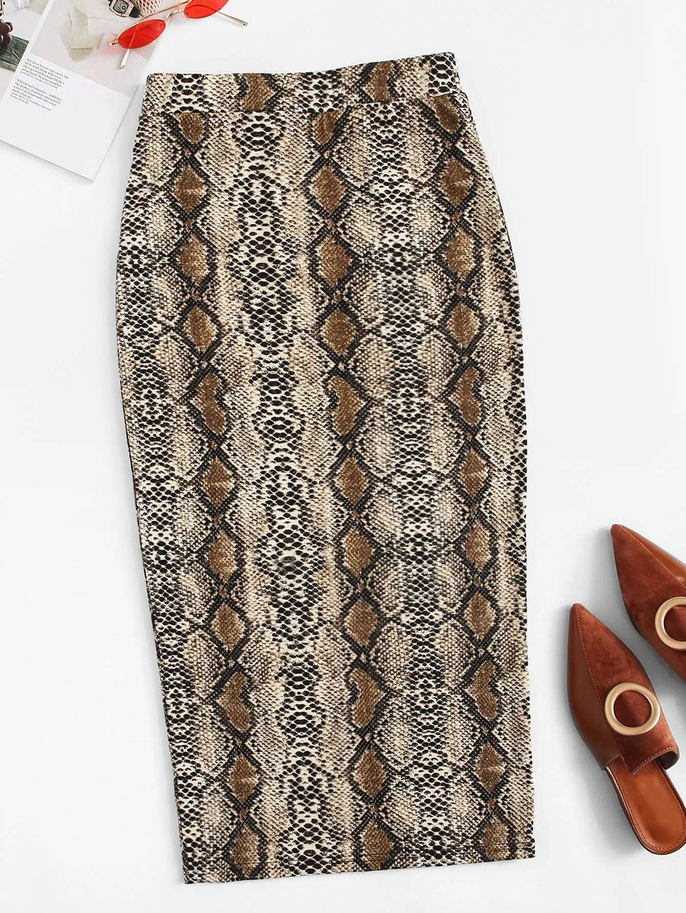Split Hem Snakeskin Pencil Skirt SS24