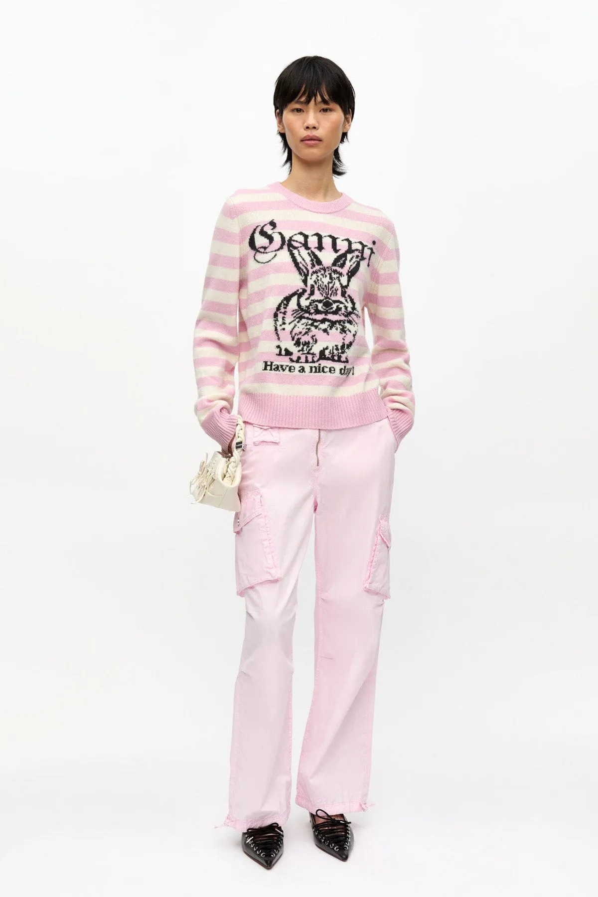 Striped Graphic Wool Mix Bunny Crewneck