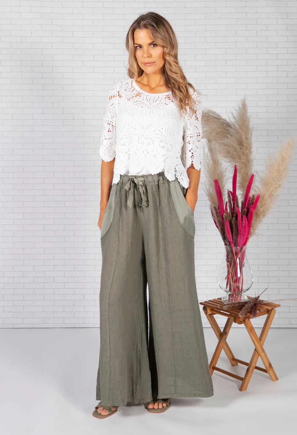 Sun faded Khaki Linen Trousers