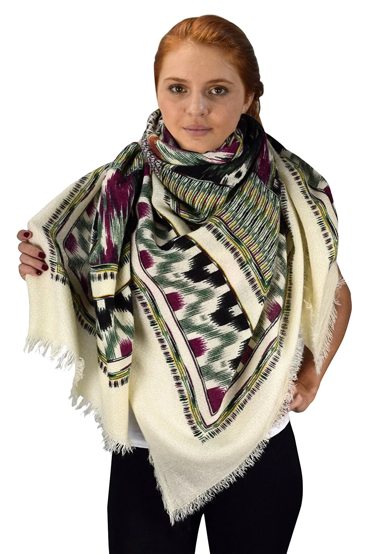 Tan Green Black Multicolor Tartan Plaid Oversized Blanket Scarf Shawl Wrap Poncho
