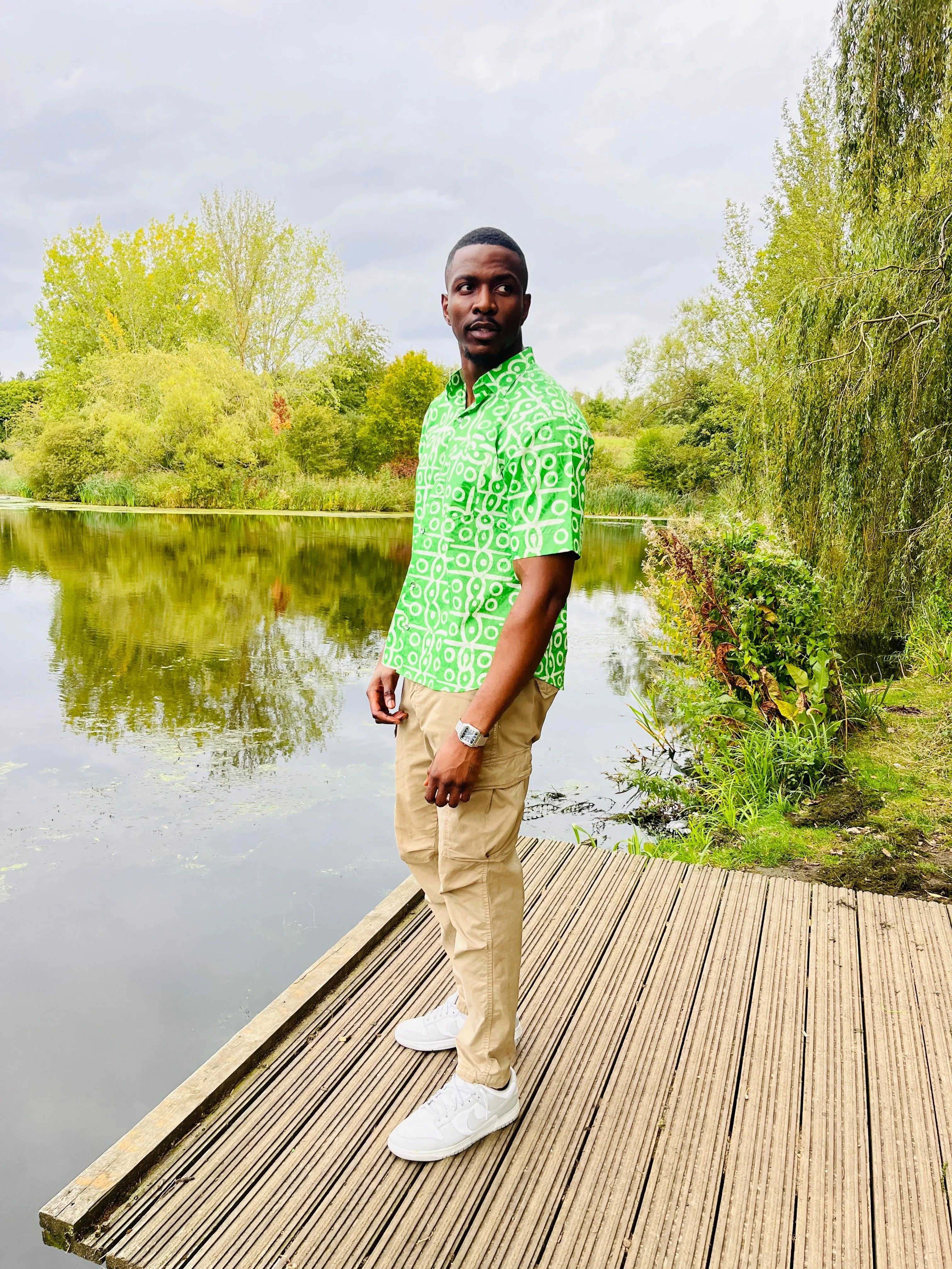 The Laolu Ankara African Print Men Shirt in Green
