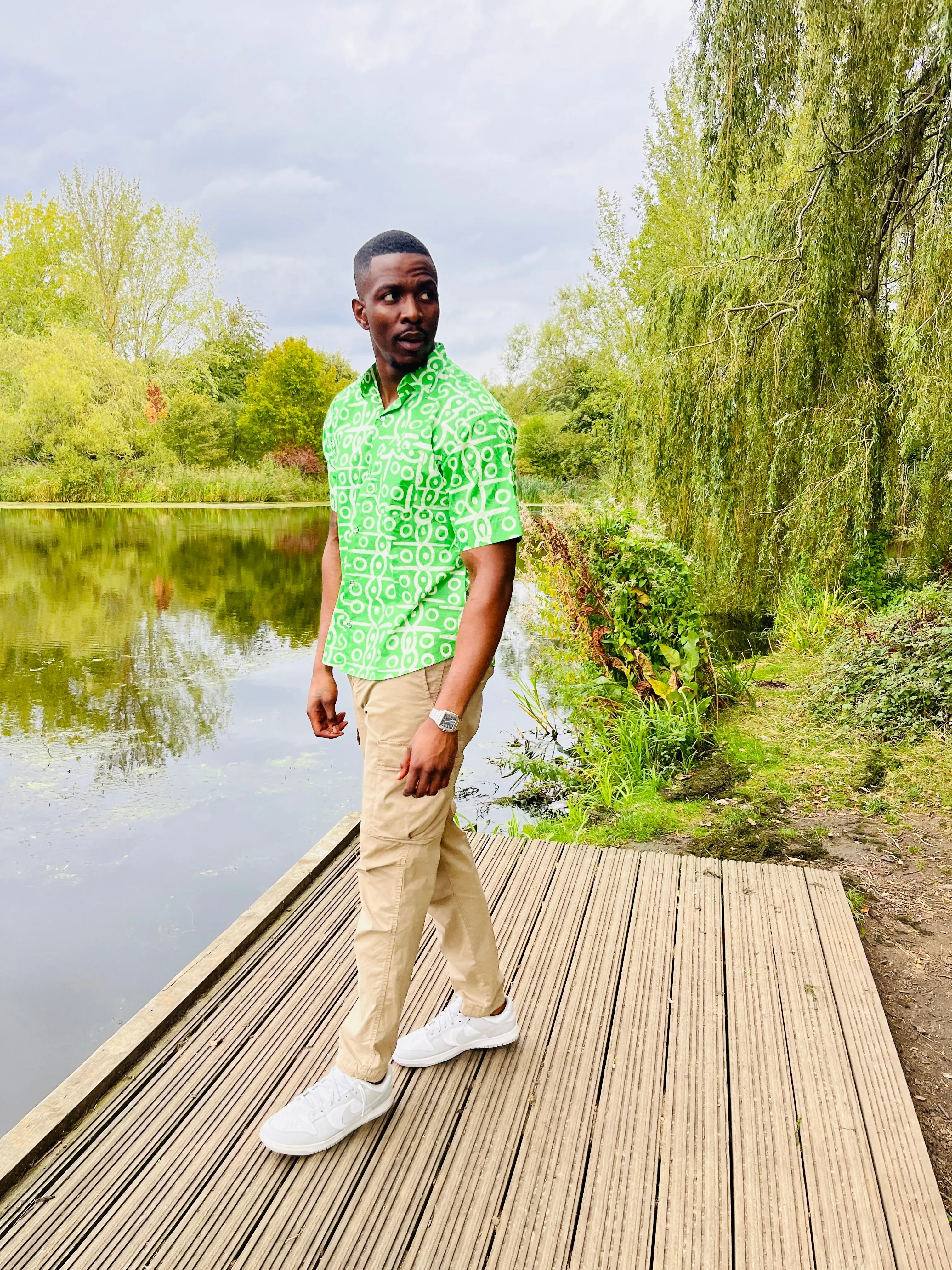 The Laolu Ankara African Print Men Shirt in Green