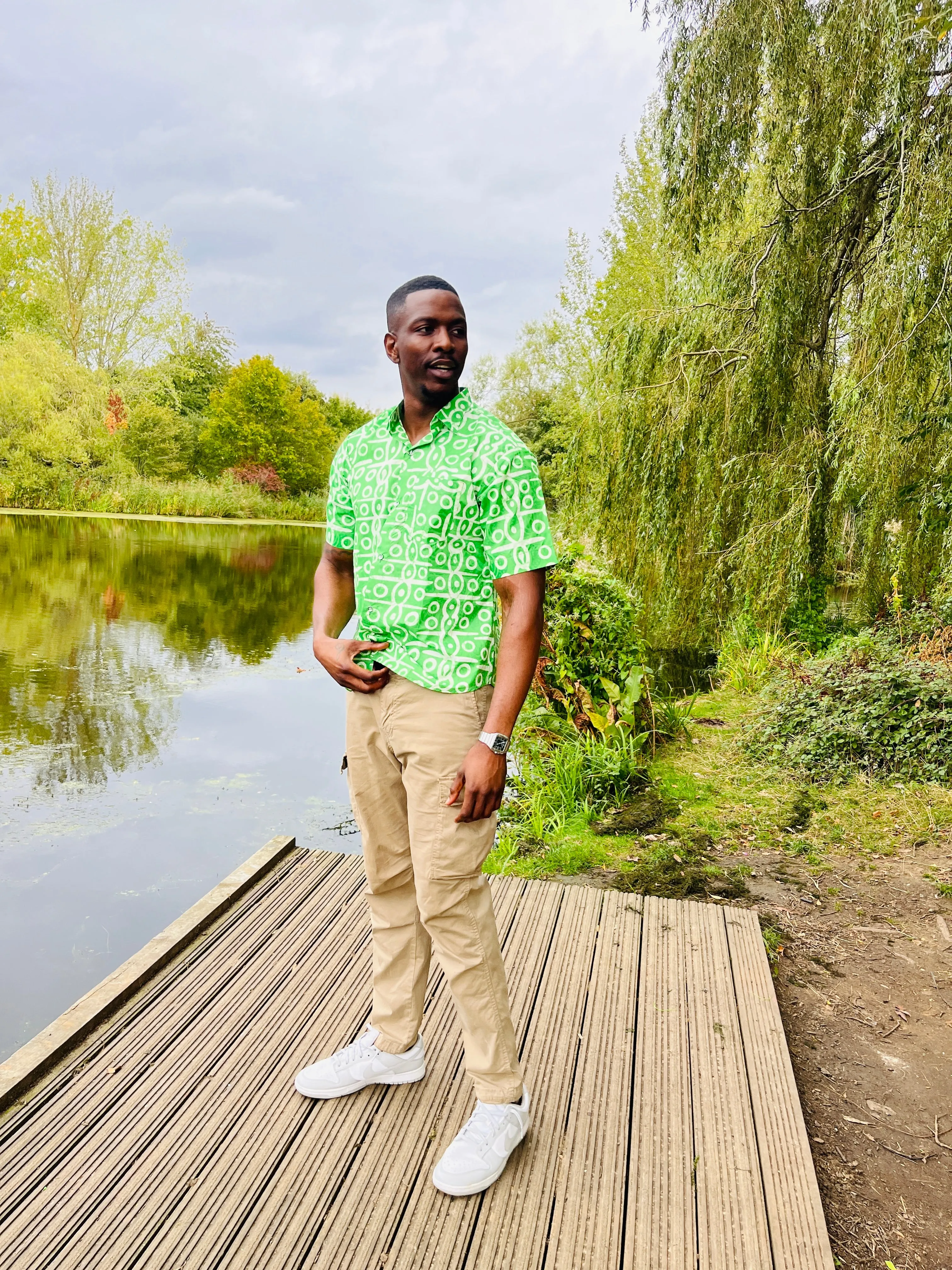 The Laolu Ankara African Print Men Shirt in Green