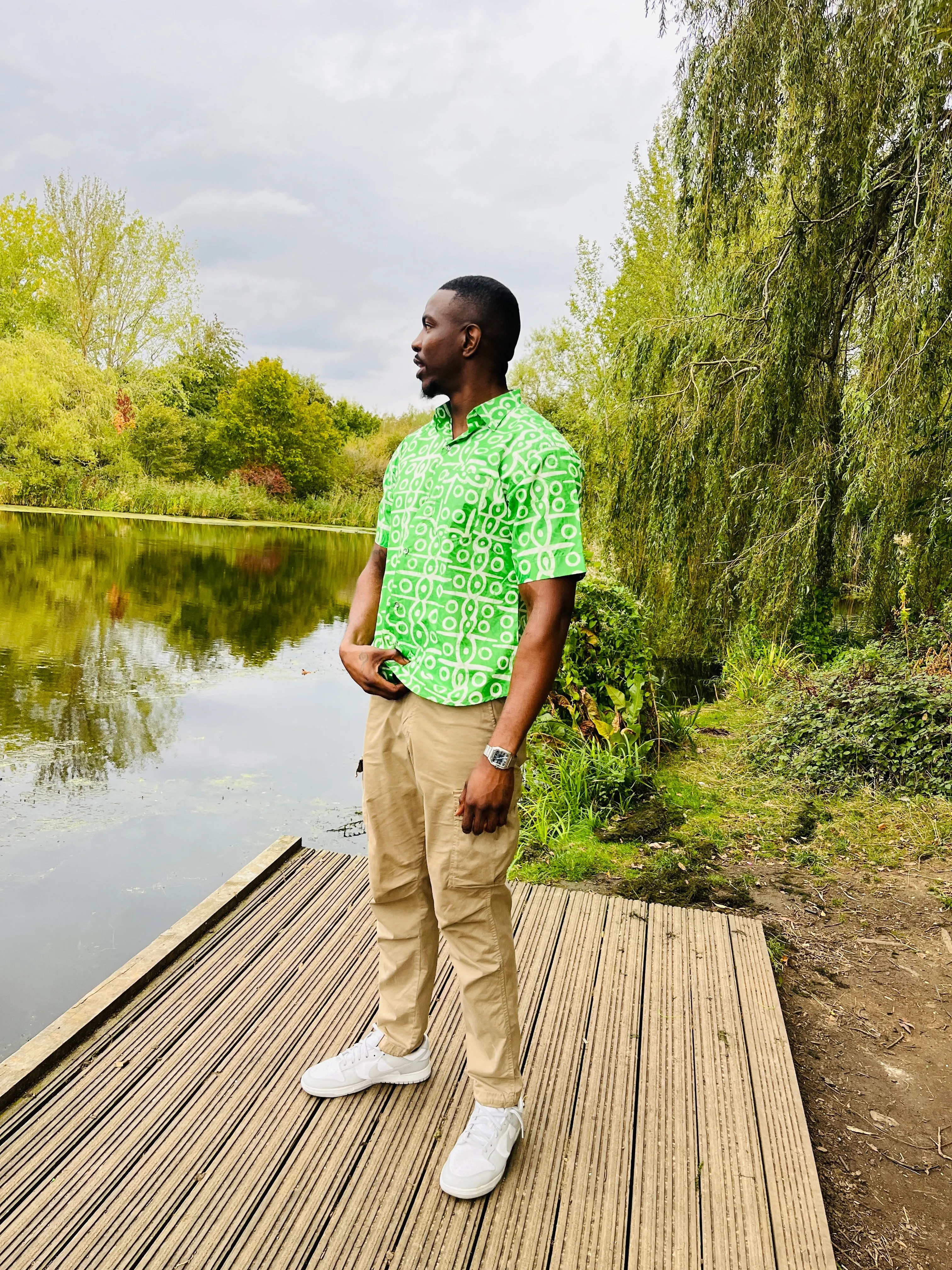 The Laolu Ankara African Print Men Shirt in Green