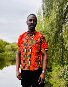 The Laolu Ankara African Print Men Shirt in Orange Kente