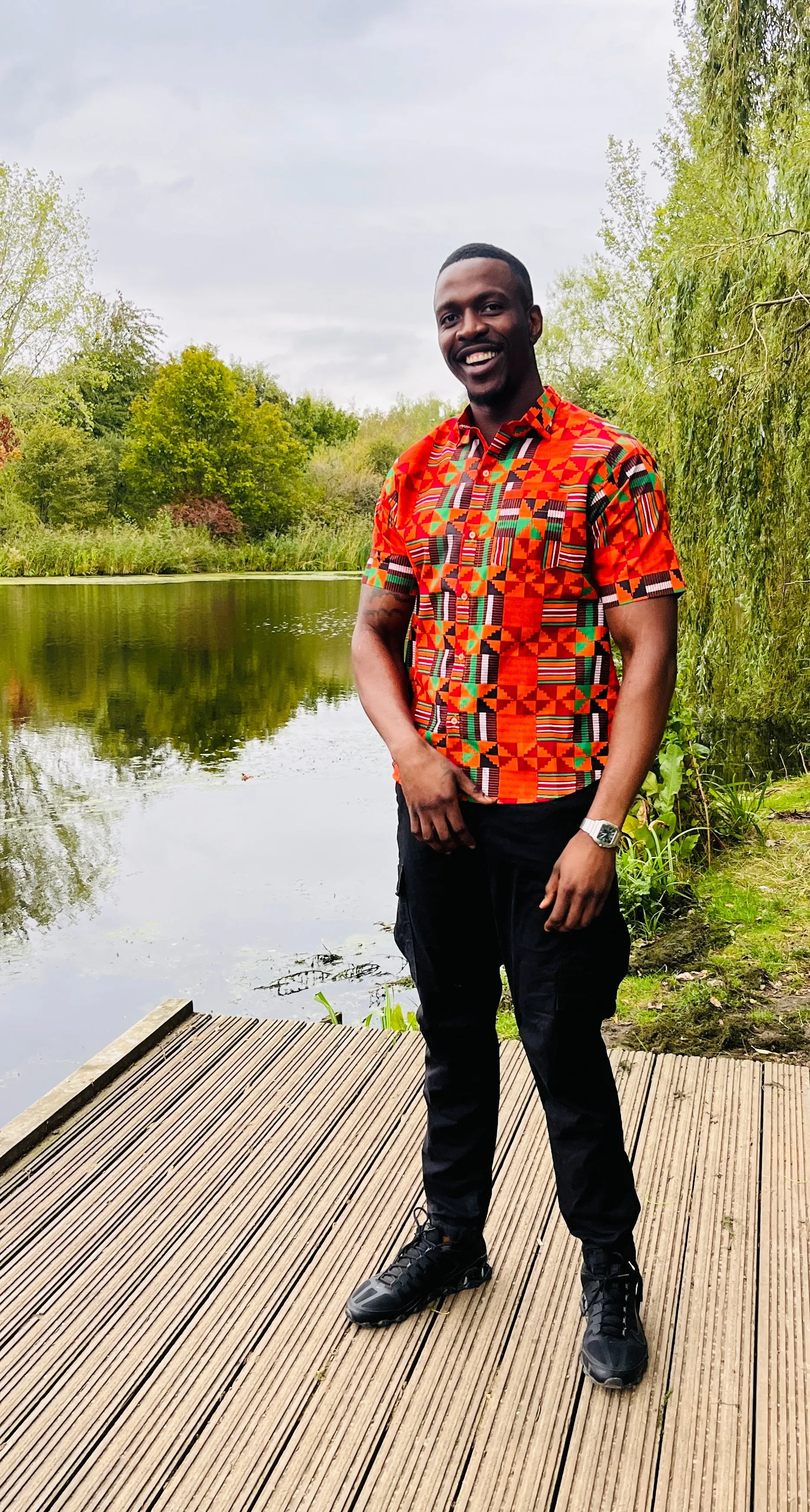 The Laolu Ankara African Print Men Shirt in Orange Kente