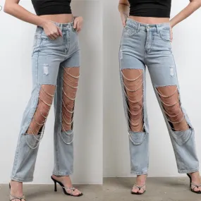 The Ripped Rhinestone light Jeans