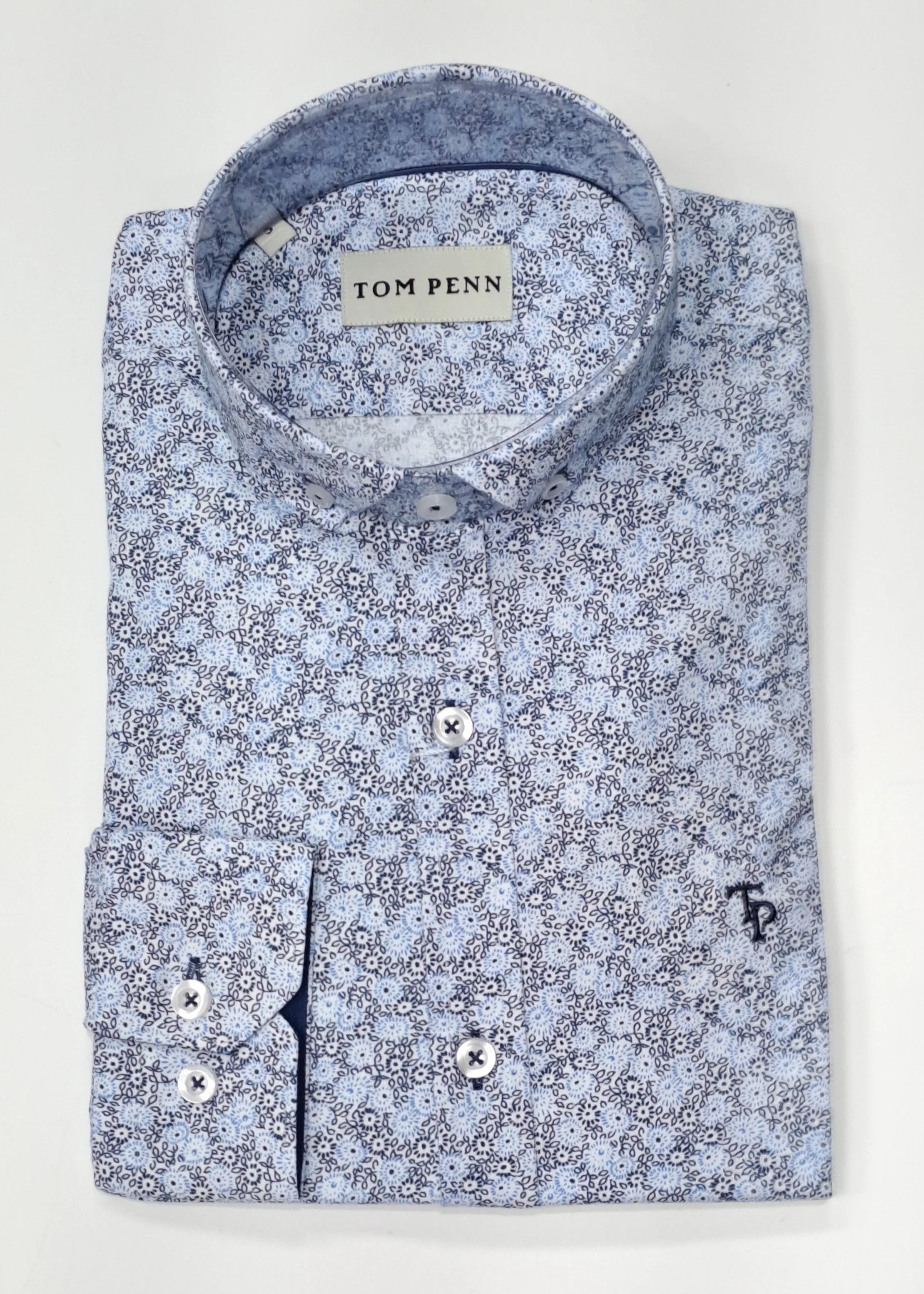 Tom Penn Flower Print Long Sleeve Casual Shirt 873 - Blue
