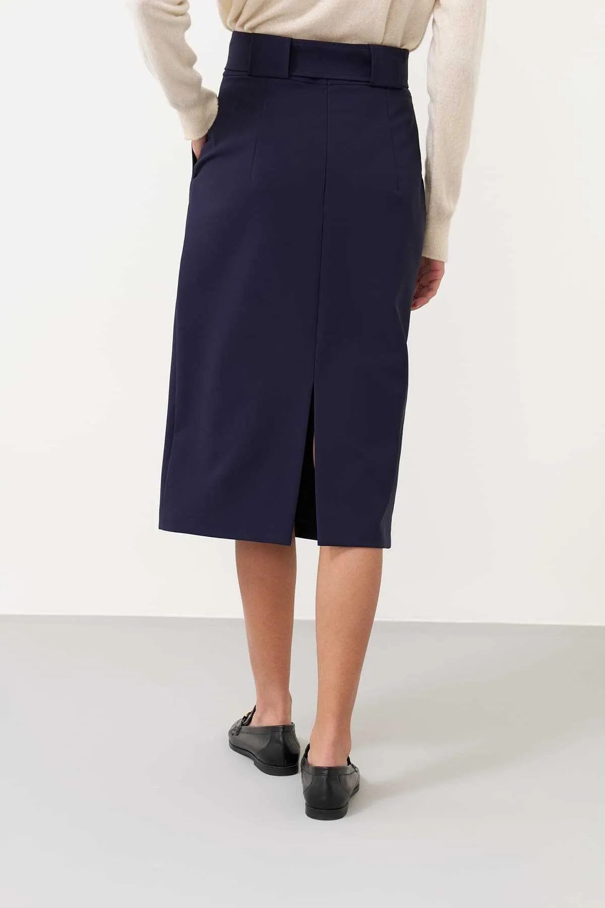 Tube Skirt with Button Detail on the Waist Navy Blue